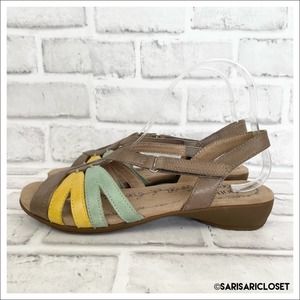 Hotter Yellow Green MINORCA Leather Flat Summer Sandals Women's US 7